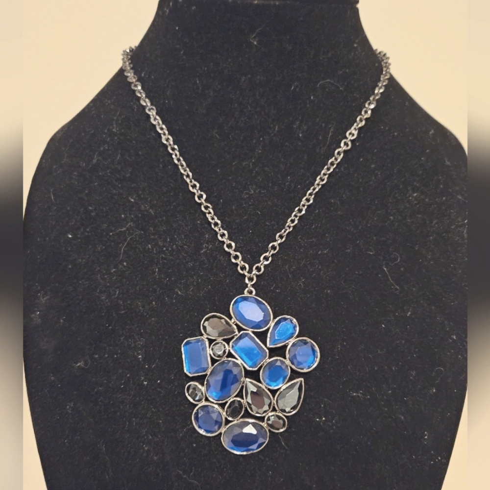 Blue Multi Gem Adjustable Pendant Necklace